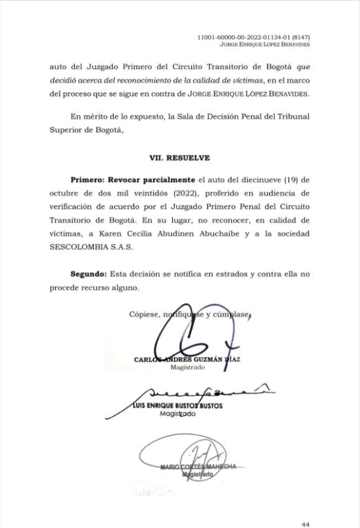 Tribunal Superior le quitó el reconocimiento a la exministra Karen Abudinen como víctima en Centros Poblados.