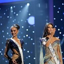 Las tres finalistas en la última ronda de la 71a edición de Miss Universo en Nueva Orleans, el 14 de enero de 2023. De izquierda a derecha, Miss Venezuela Amanda Dudamel, Miss Estados Unidos R'Bonney Gabriel y Miss República Dominicana Andreína Martínez.
