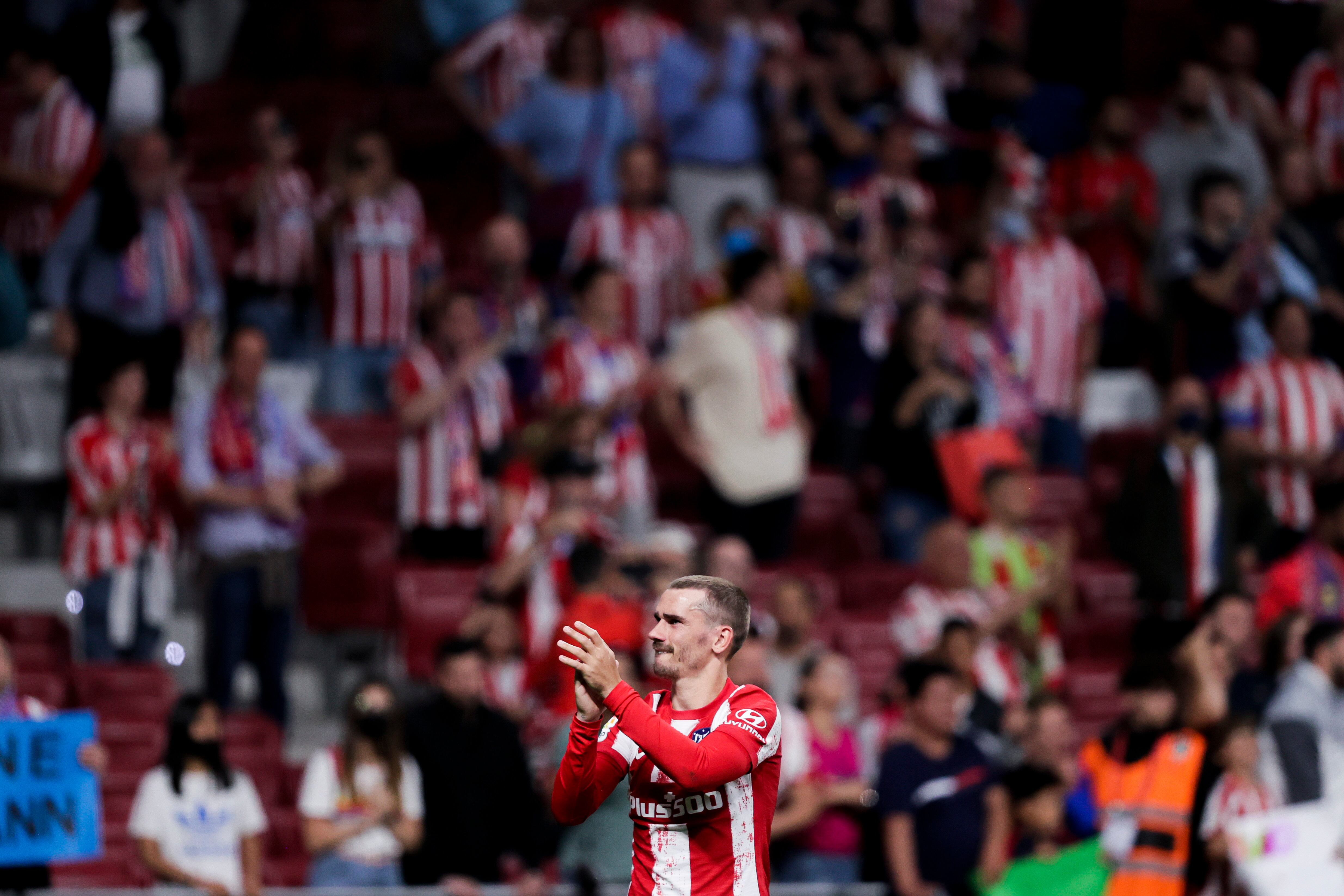 MADRID, SPAIN - MAY 8: Antoine Griezmann of Atletico Madrid during the La Liga Santander  match between Atletico Madrid v Real Madrid at the Estadio Wanda Metropolitano on May 8, 2022 in Madrid Spain (Photo by David S. Bustamante/Soccrates/Getty Images)