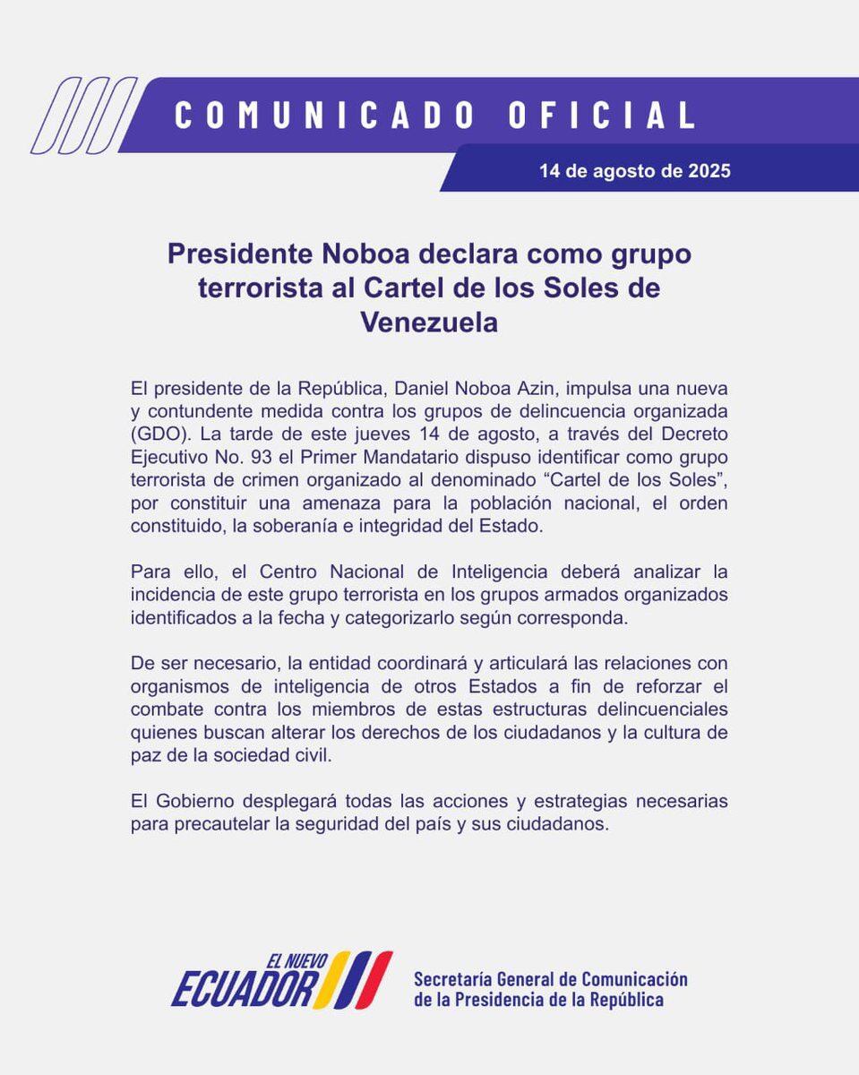 Comunicado emitido por el gobierno de Ecuador