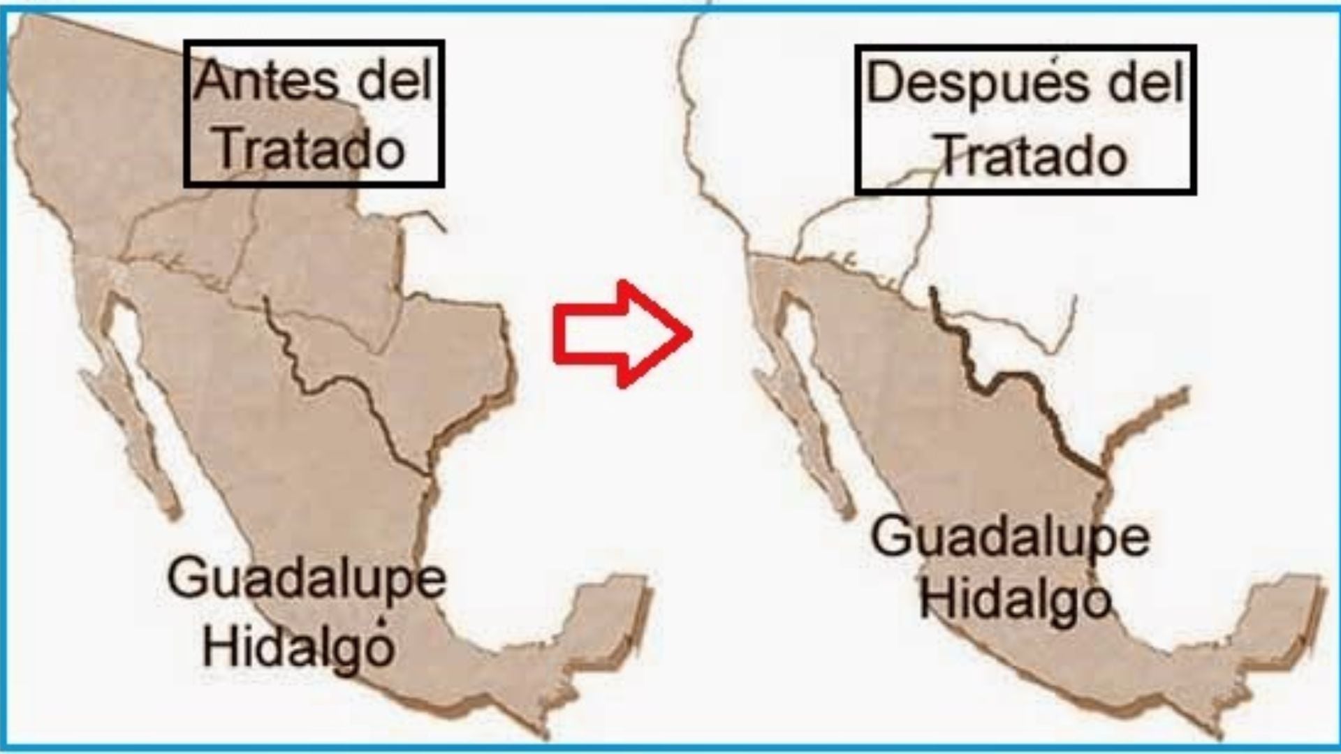 Mapa de México antes y después del tratado de Guadalupe Hidalgo