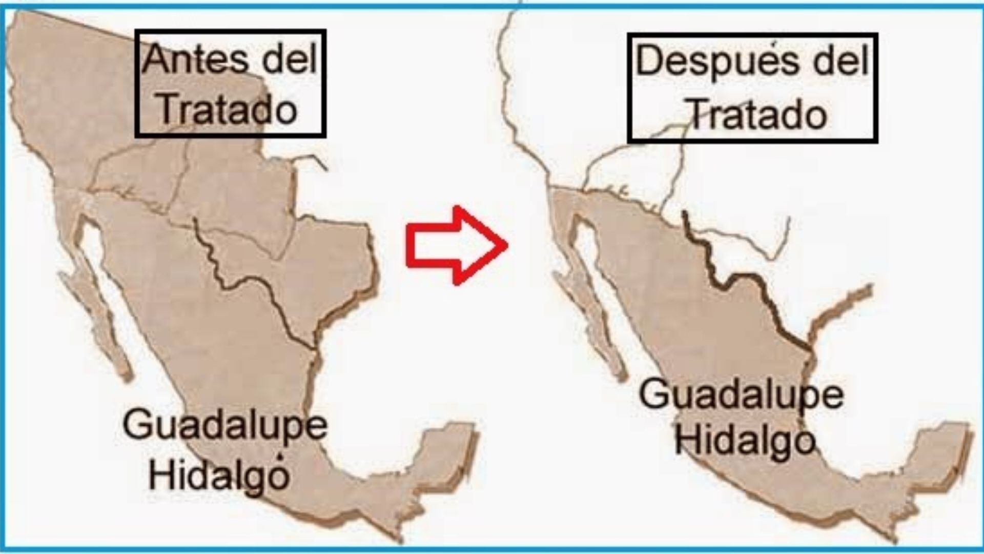 Mapa de México antes y después del tratado de Guadalupe Hidalgo