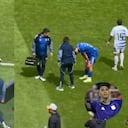 Rodrigo Contreras saliendo lesionado del partido contra Boyacá Chicó.