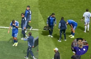 Rodrigo Contreras saliendo lesionado del partido contra Boyacá Chicó.