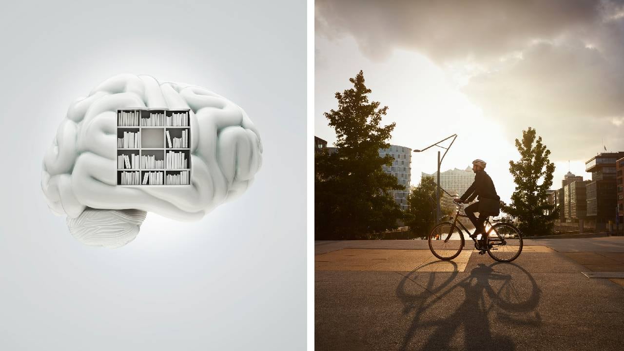 Montar bicicleta es una de las actividades que el cerebro no olvida a pesar de llevar varios años sin practicarlo. Foto: Getty Images. Montaje SEMANA.