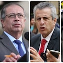 El presidente de la República, Gustavo Petro; el ministro del Interior saliente, Luis Fernando Velasco; y el exdirector de la UNGRD Olmedo López.