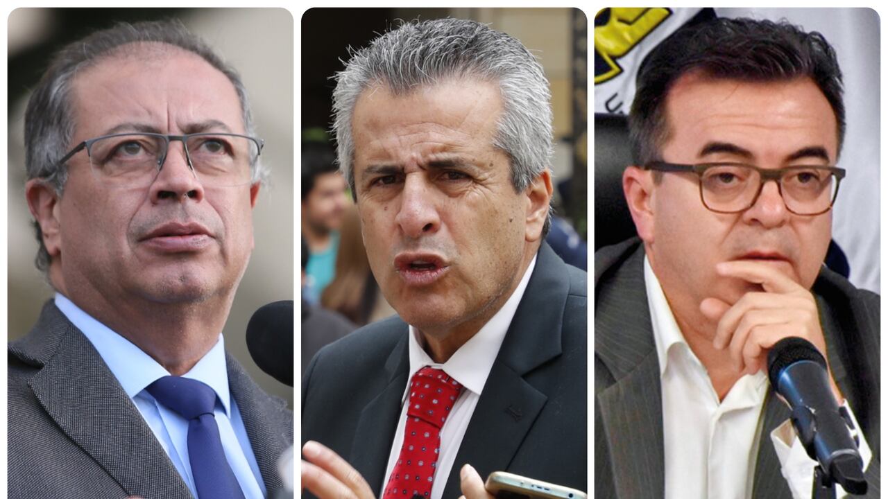 El presidente de la República, Gustavo Petro; el ministro del Interior saliente, Luis Fernando Velasco; y el exdirector de la UNGRD Olmedo López.