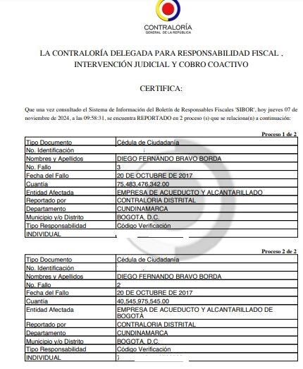 Procesos de responsabilidad fiscal en contra de Diego Bravo