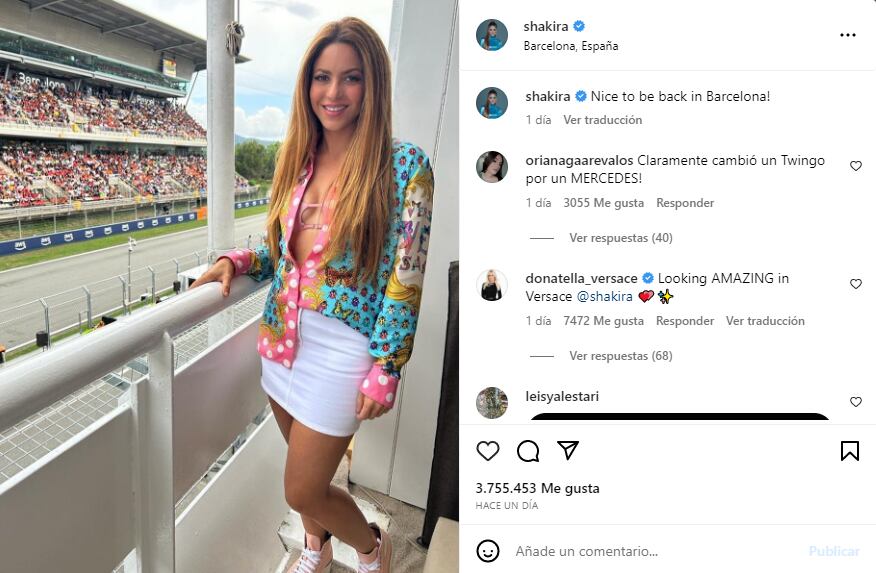Donatella Versace comentó la foto de Shakira.