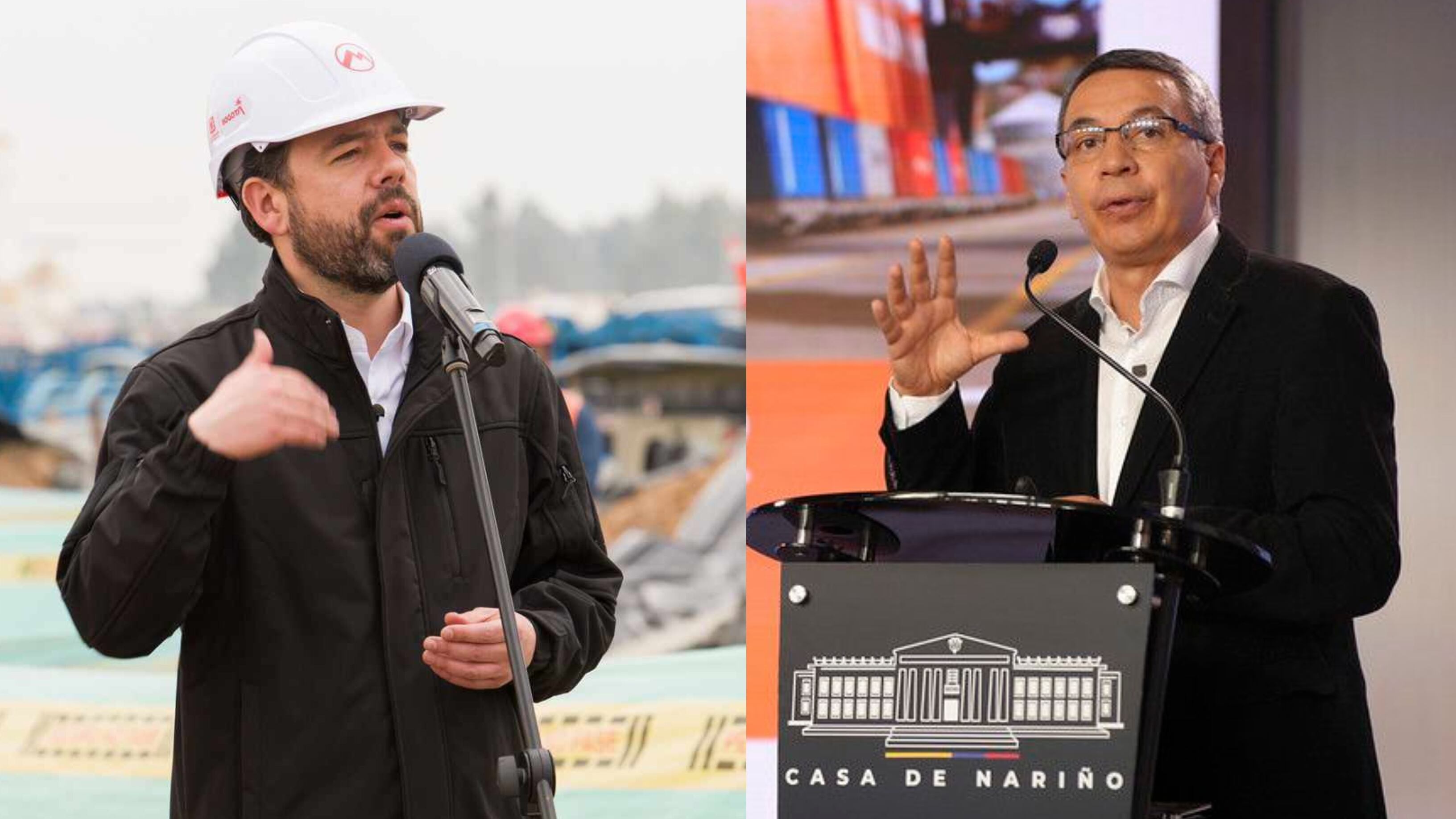El alcalde de Bogotá, Carlos Fernando Galán, y el ministro de Transporte, William Camargo.