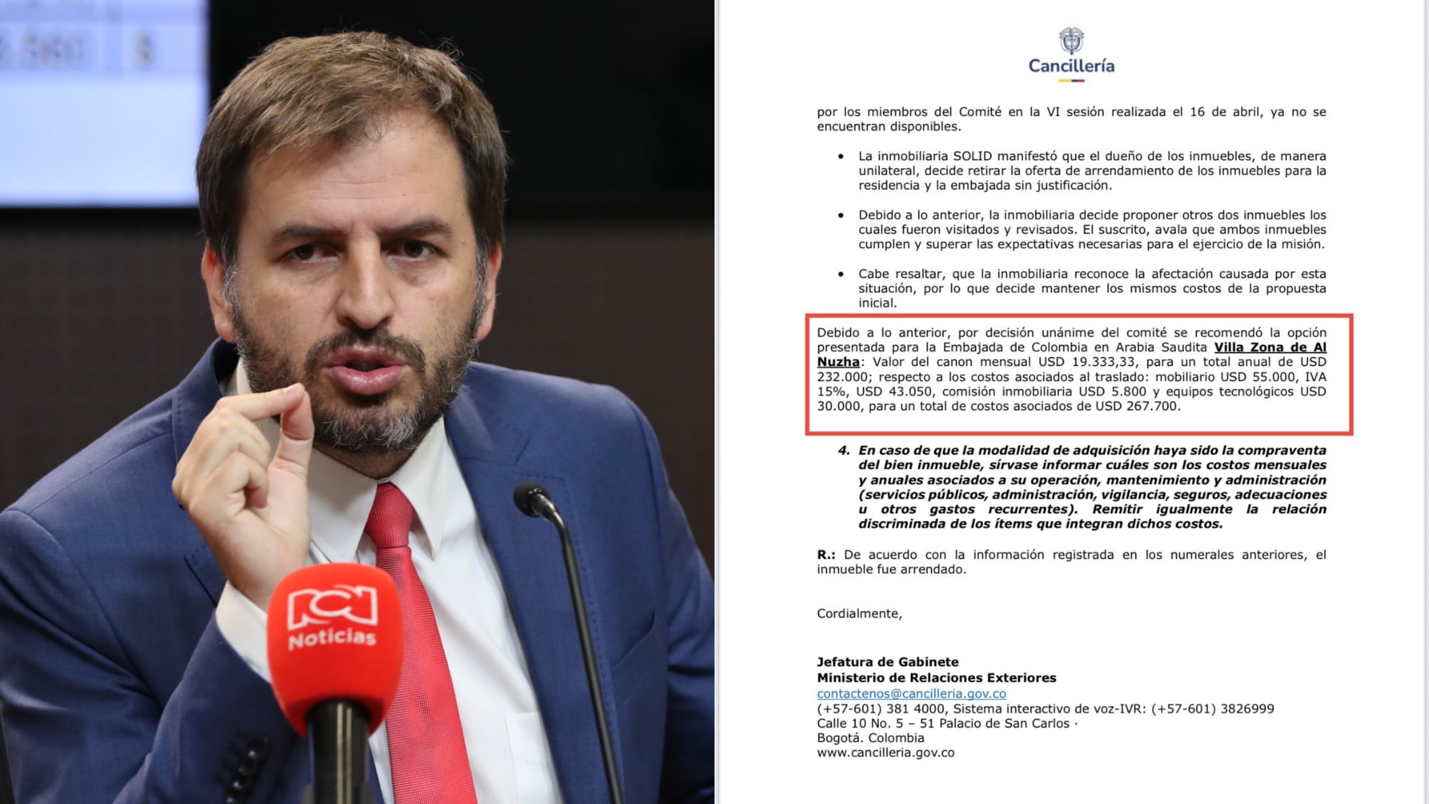 Denuncia de Andrés Forero sobre arriendo en Arabia Saudita.