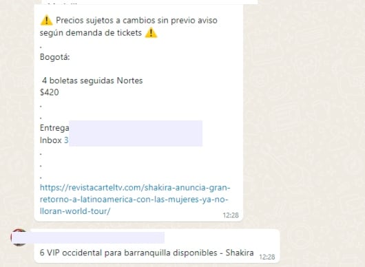 Reventa de boletas para Shakira