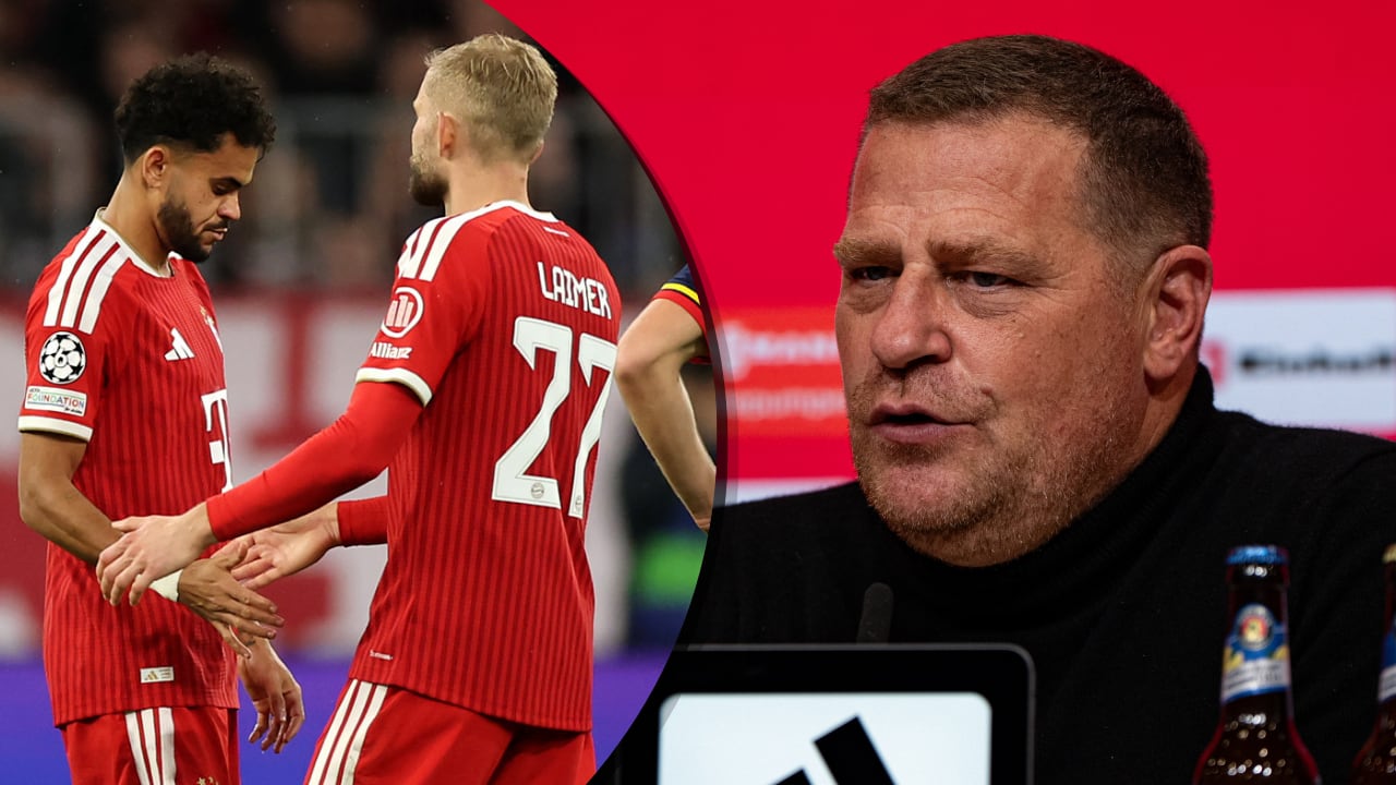 Max Eberl (der.), director general deportivo del Bayern Múnich, dio un primer parte sobre la lesión de Luis Díaz (izq.) en Champions.
