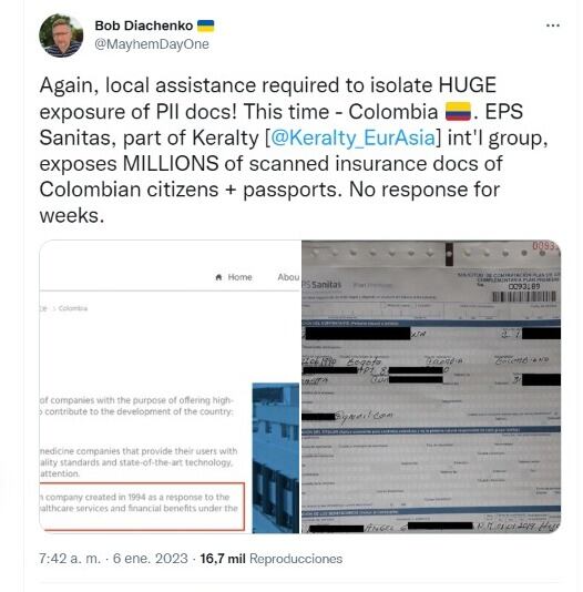Imagen de la plataforma de libre acceso en la que estarían disponibles datos personales de los afiliados a Sanitas.
