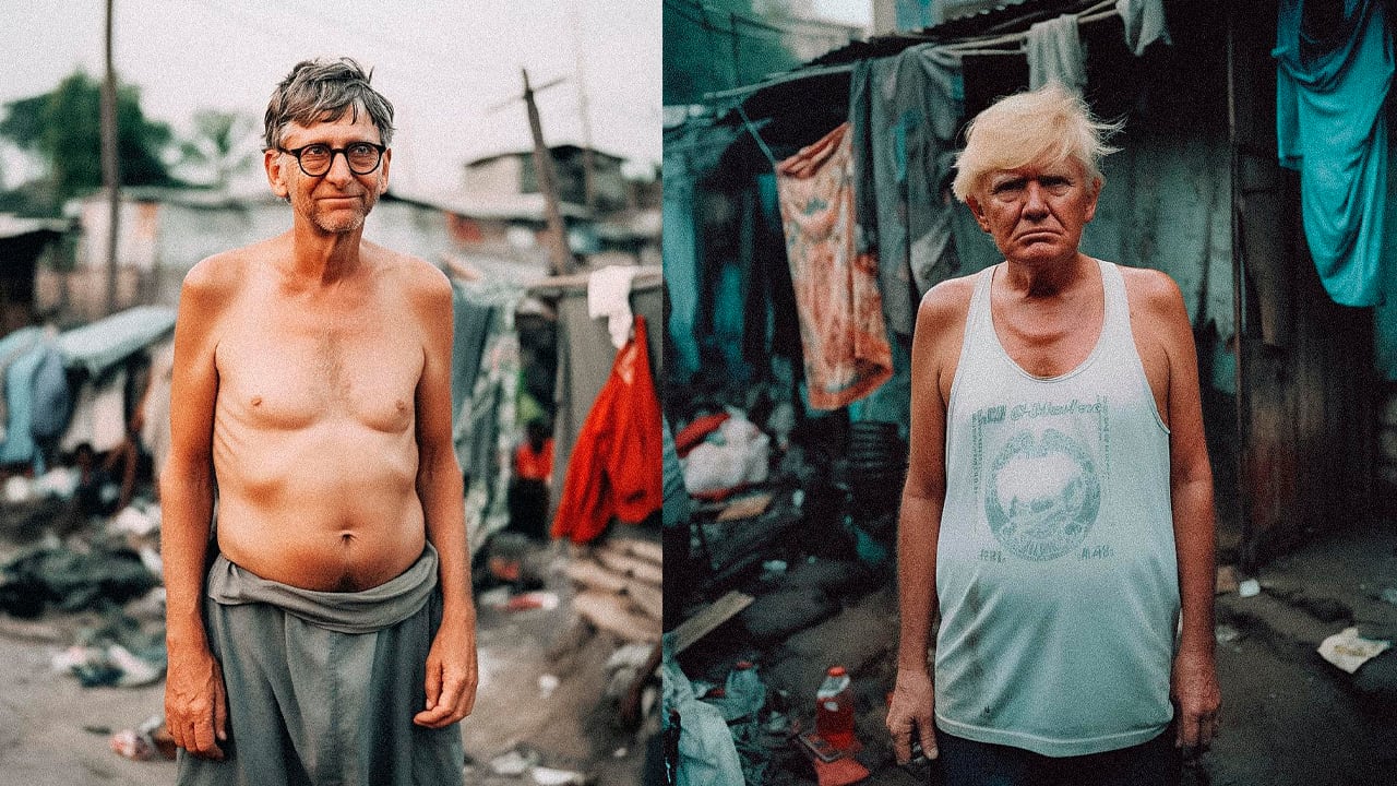 Inteligencia artificial imagina a Bill Gates y Donald Trump si quedaran en la quiebra.