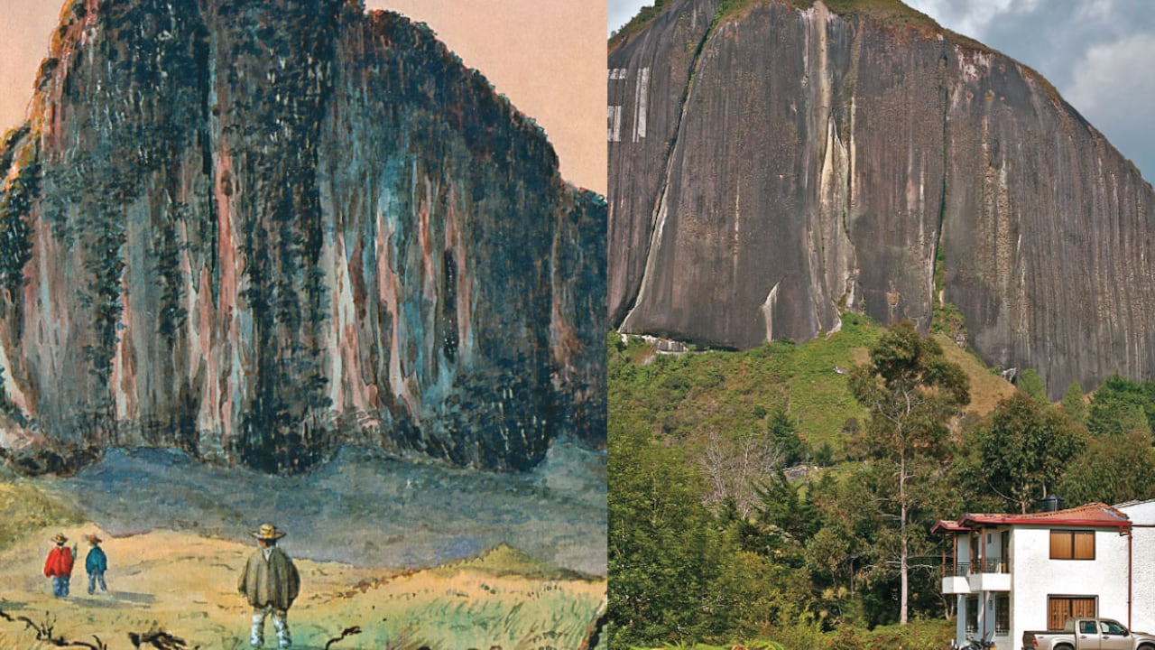 La piedra de Guatapé y dos campesinos boyacenses, pintados por Henry Price en 1852. Siglo y medio después los cambios son menores.