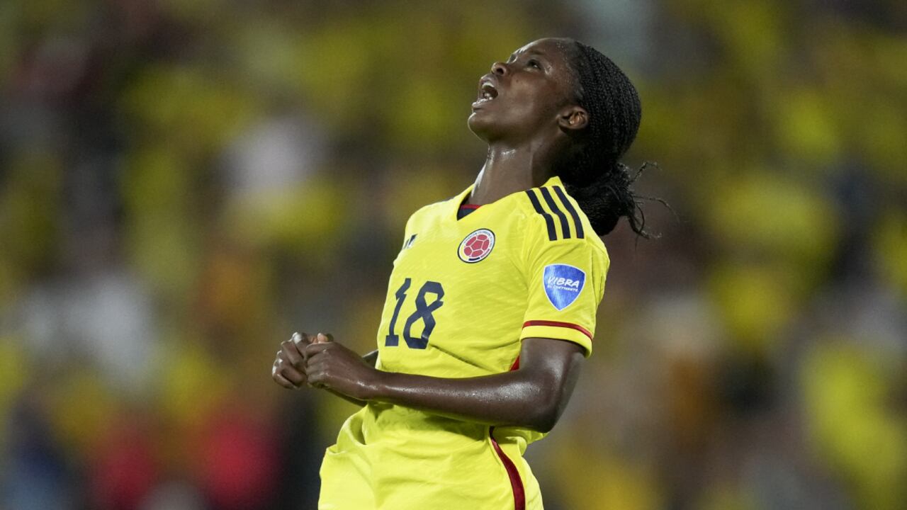 Colombia's Linda Caicedo misses a chance to score during a women's Copa America semi final soccer match against Argentina in Bucaramanga, Colombia , Monday, July 25, 2022. (AP/Dolores Ochoa)