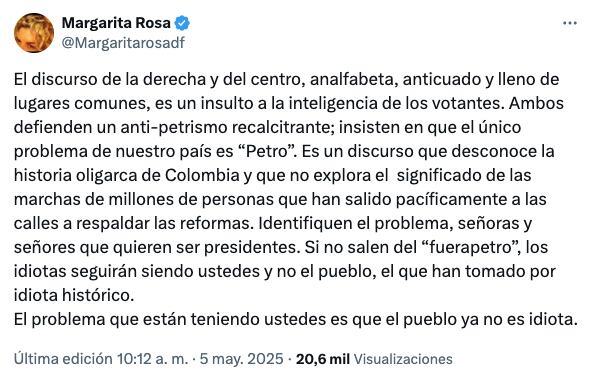 El mensaje de Margarita Rosa de Francisco.