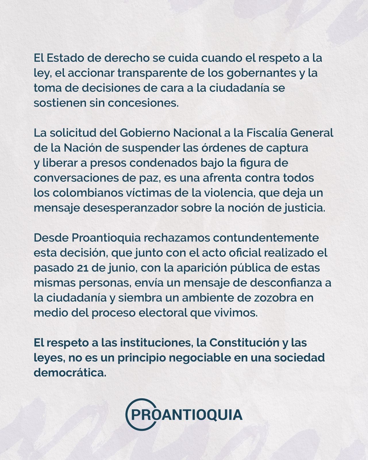 Comunicado oficial de Proantioquia.