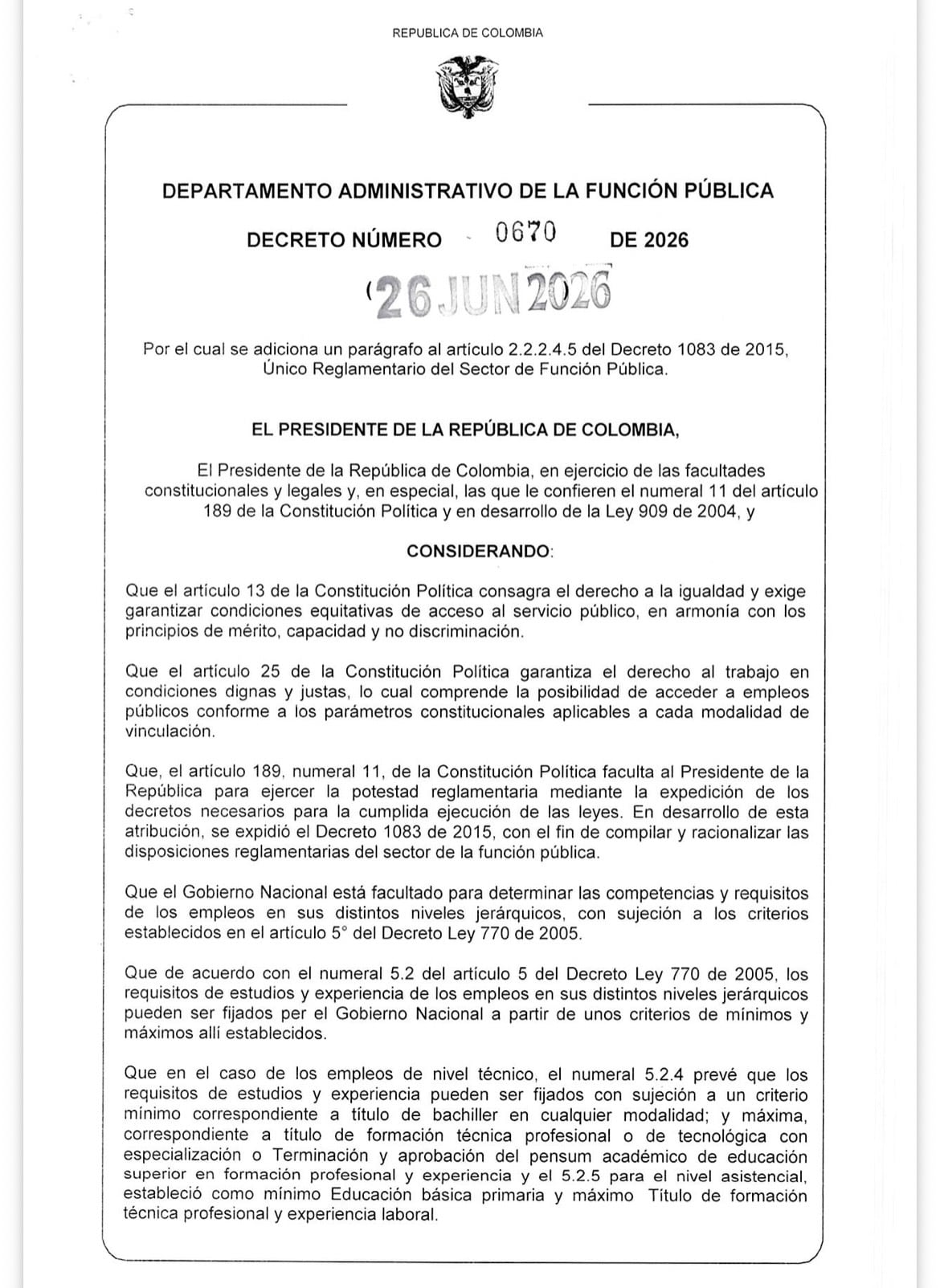 Decreto firmado por el Gobierno de Gustavo Petro.