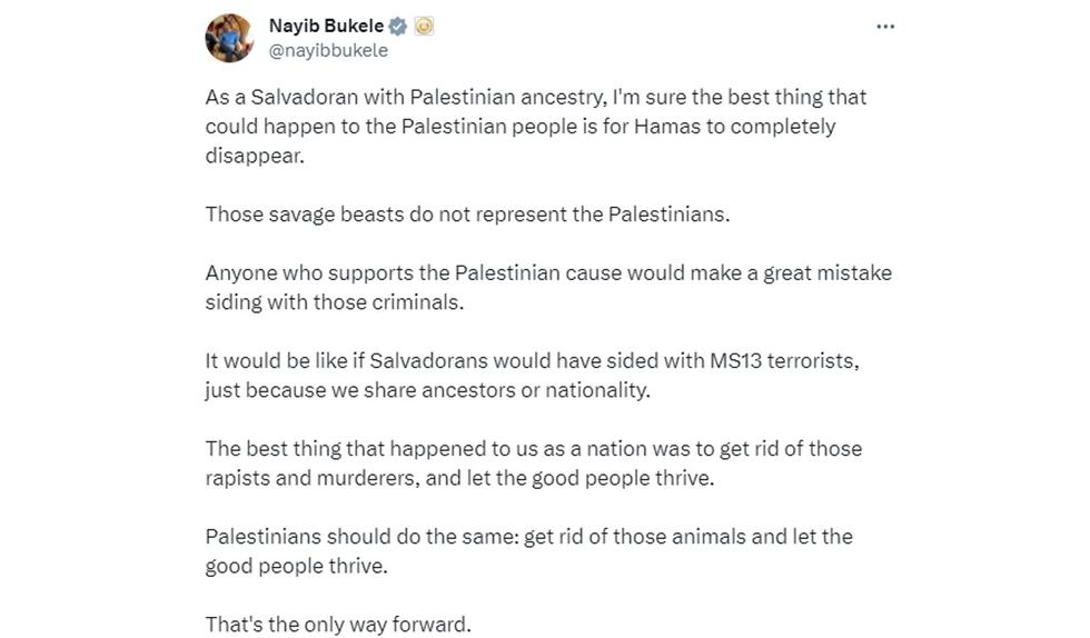 Nayib Bukele: “Como salvadoreño con ascendencia palestina, estoy seguro ...