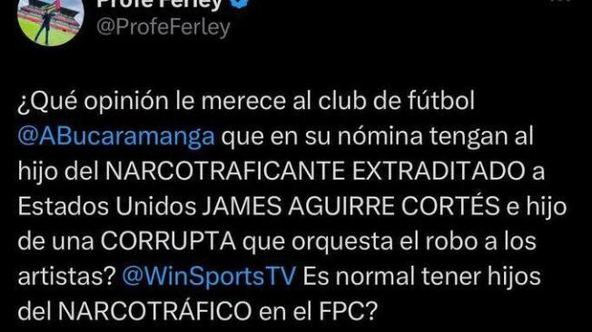 Comentario del diputado Ferley Sierra en Twitter.