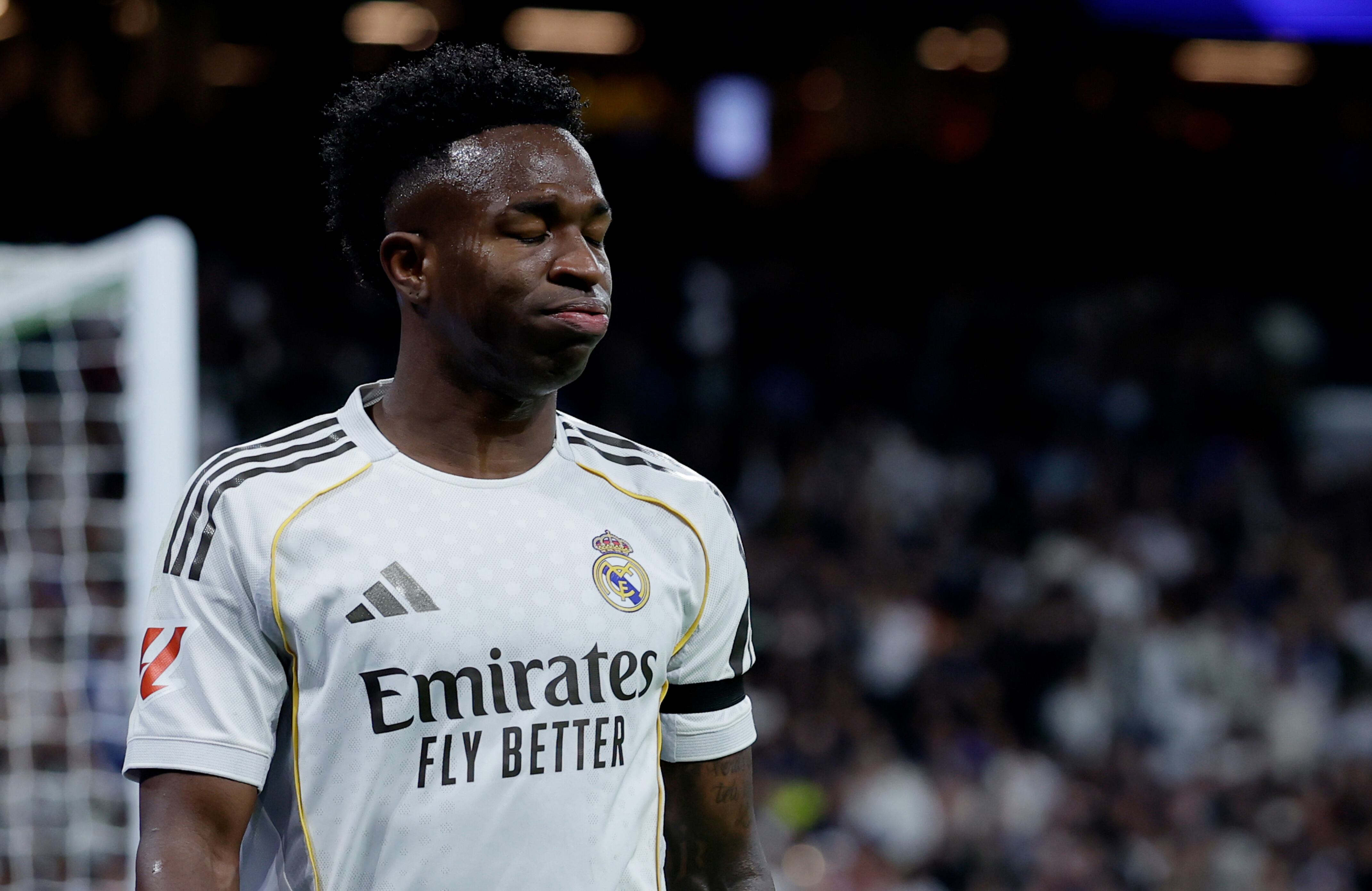 MADRID, SPAIN - MARCH 2: Vinicius Junior of Real Madrid disappointed  during the LaLiga EA Sports  match between Real Madrid v Getafe at the Estadio Santiago Bernabeu on March 2, 2026 in Madrid Spain (Photo by Maria Gracia Jimenez/Soccrates/Getty Images)