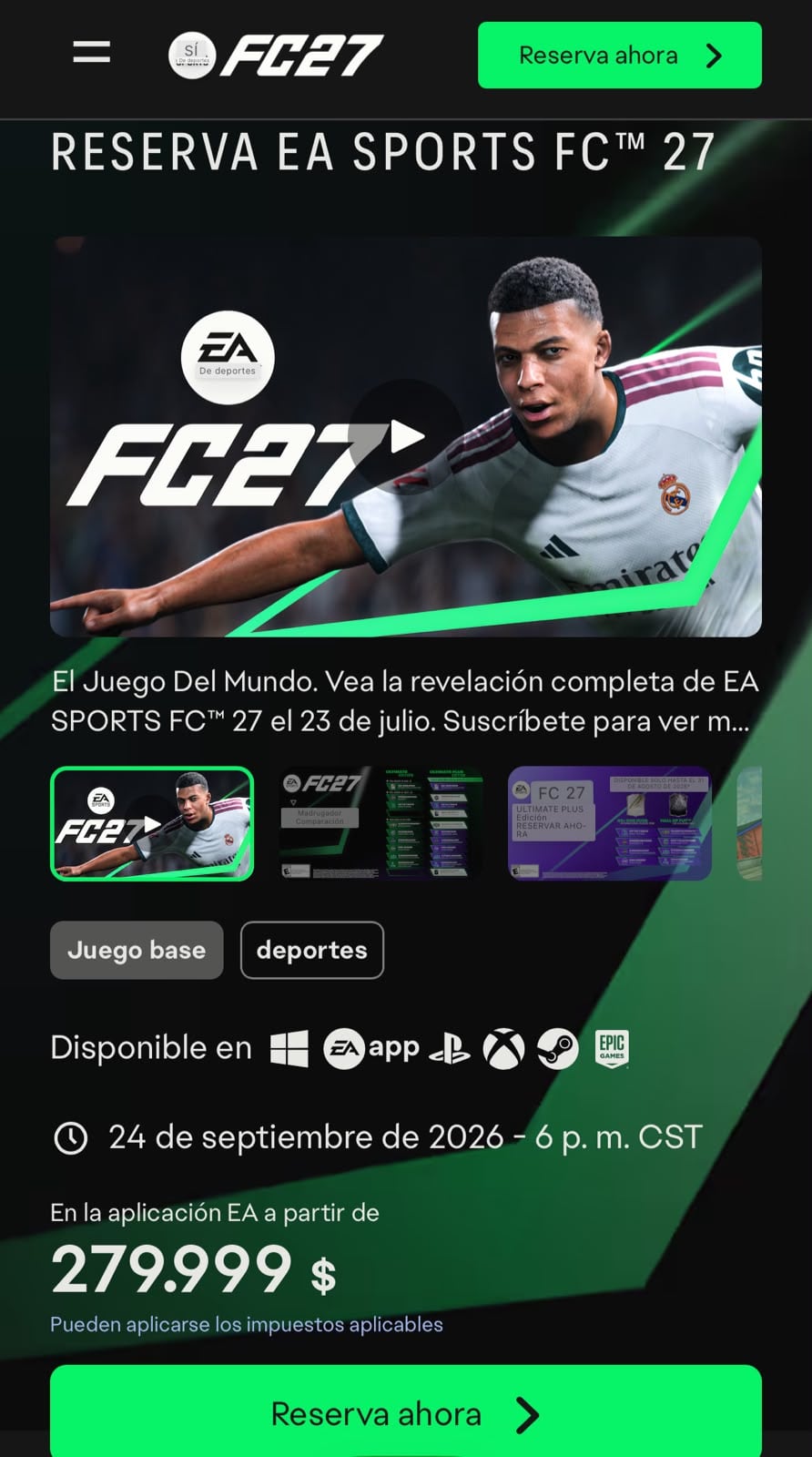 Los jugadores ya pueden reservar FC 27, cuyo lanzamiento será el 24 de septiembre de 2026.