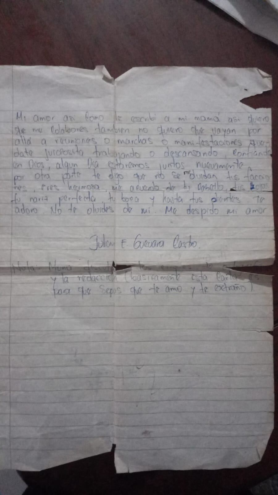 Carta capitán Julián Guevara