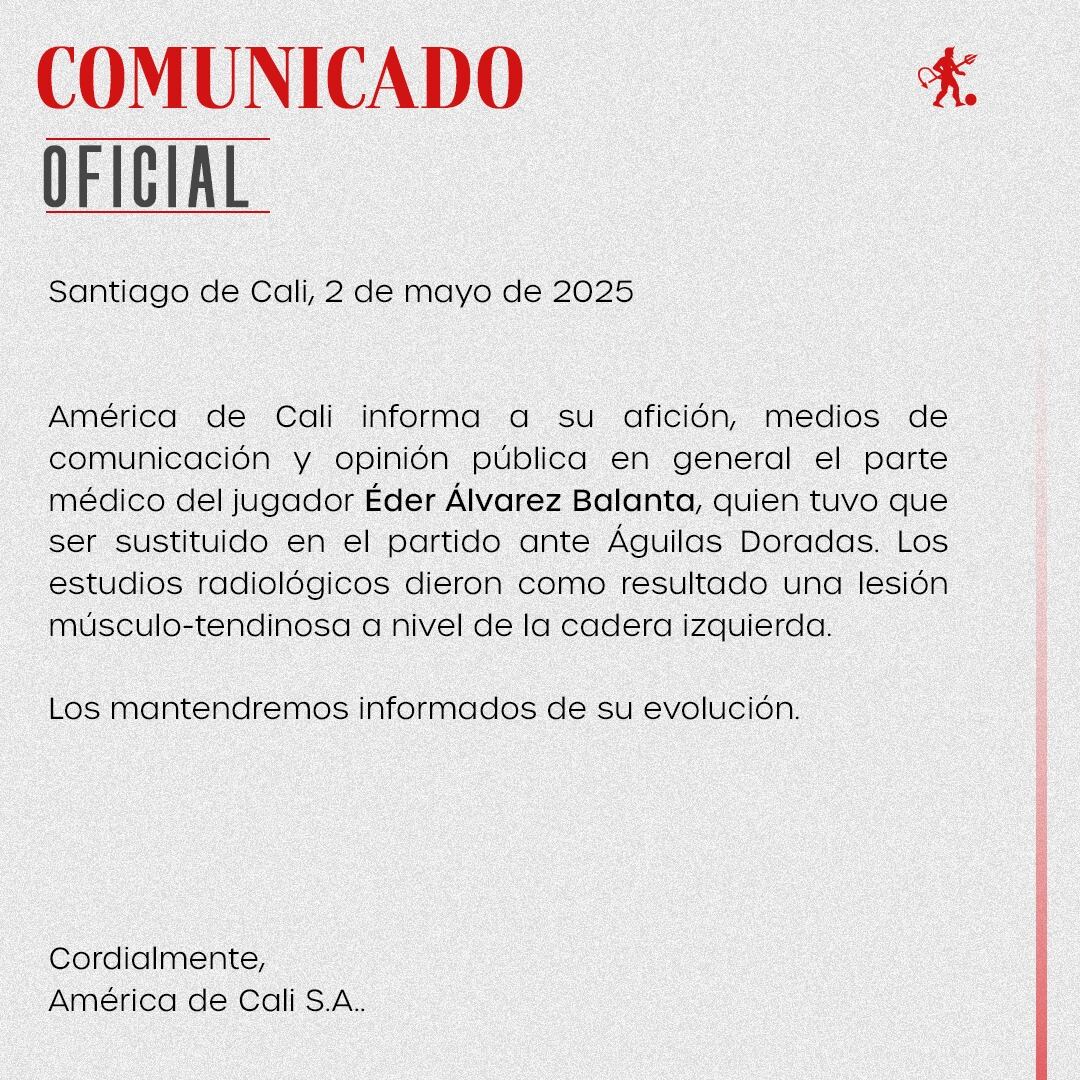 Parte médico de Éder Álvarez Balanta
