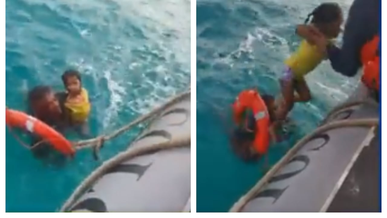 La Armada Nacional rescató a tres adultos y una menor que cayeron de su bote y permanecieron a la deriva durante cerca de media hora.