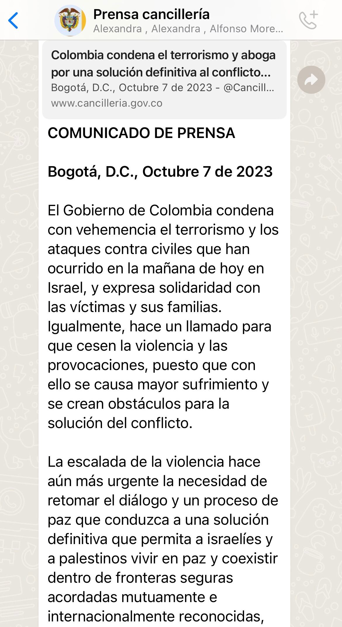 Comunicado Cancillería