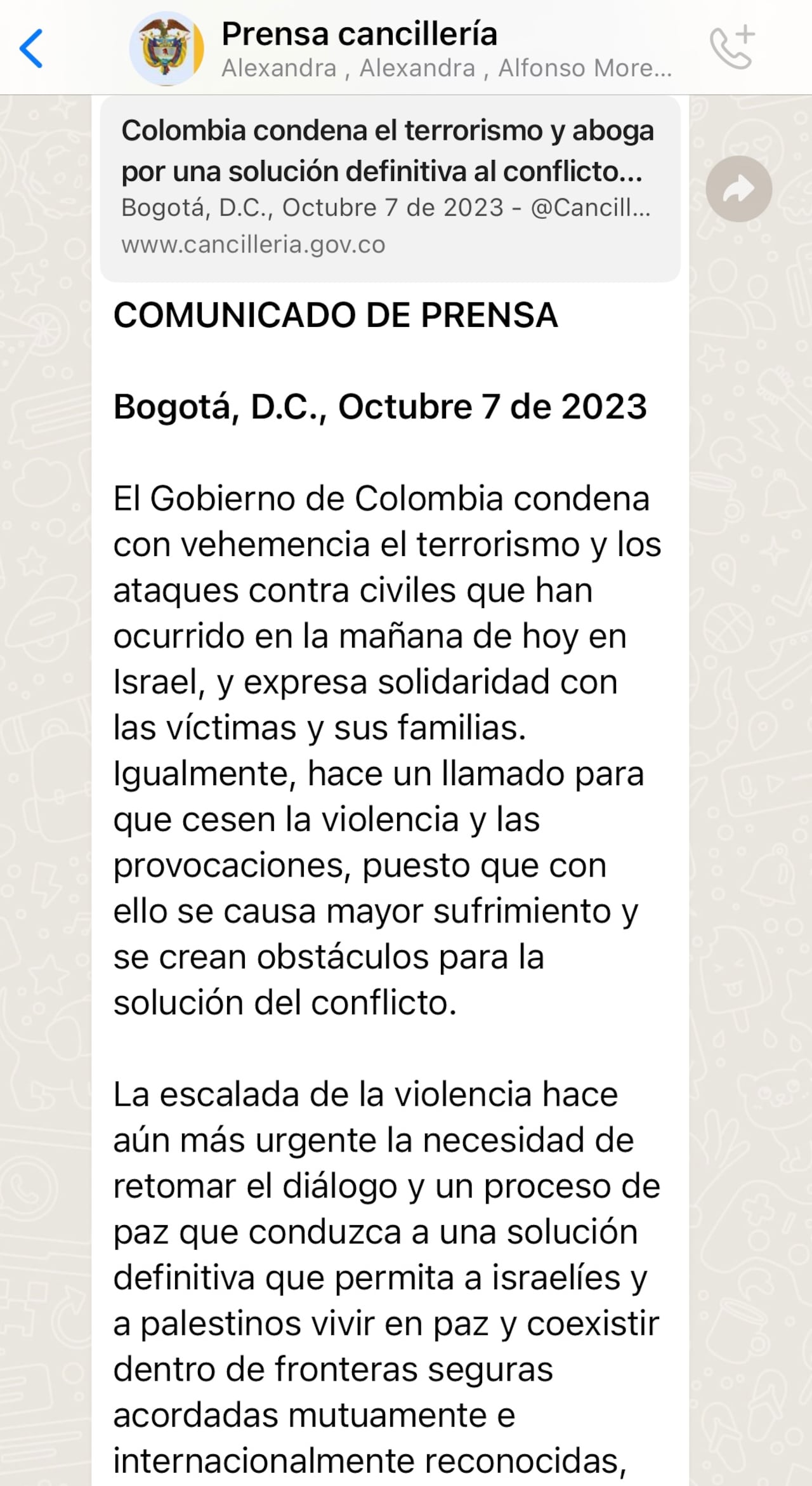 Comunicado Cancillería