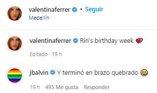 J Balvin tuvo que ser enyesado Foto: Instagram @valentinaferrer