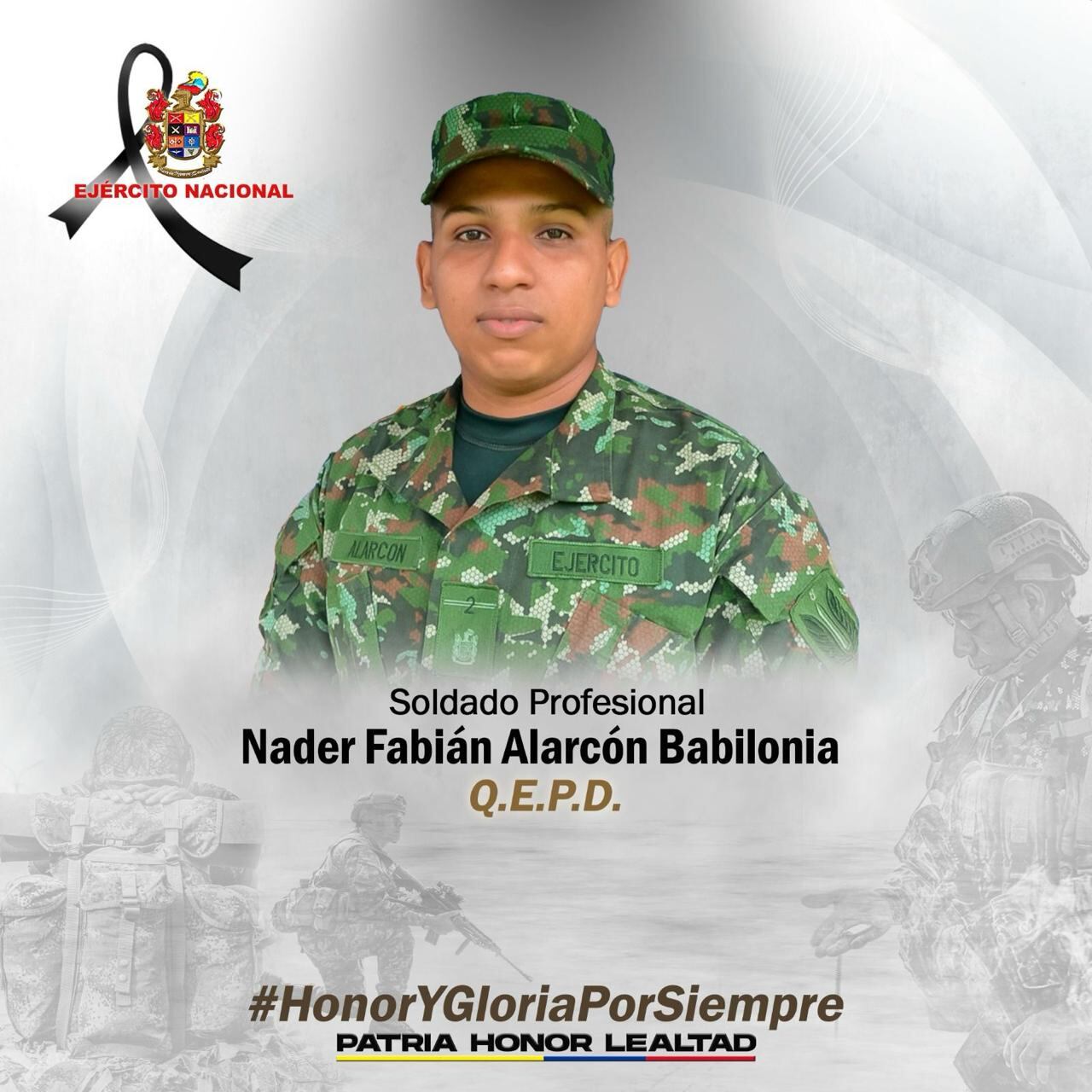 El soldado asesinado fue identificado como Nader Alarcón Babilonia.