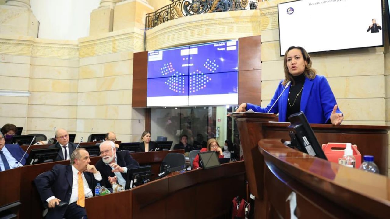 Ministra de Salud y Protección Social, Carolina Corcho, en la plenaria del Senado de Colombia.