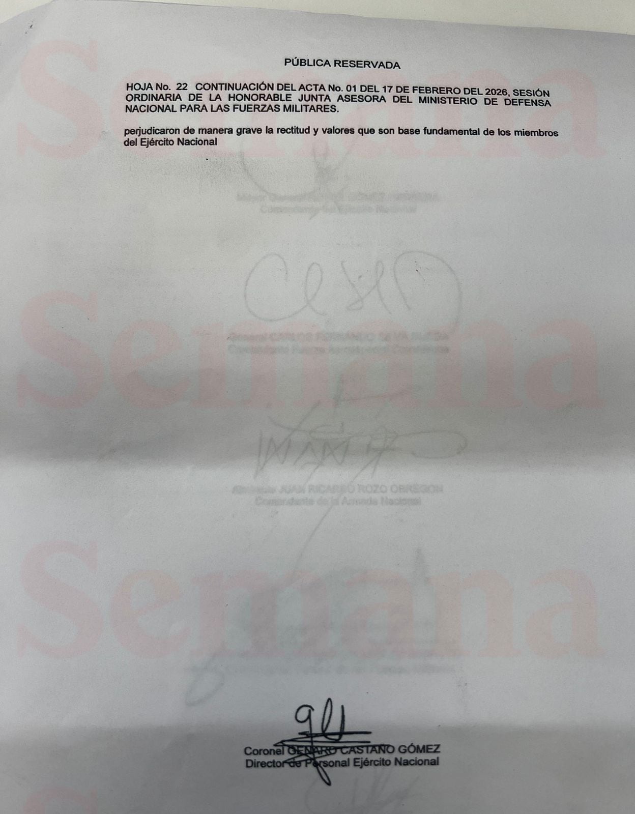 La Junta de Generales del 17 de febrero del 2026 habrá emitido juicio de valor para retirar a un grupo significativo de oficiales, al parecer, sin realizarles un debido proceso, al asegurar que "perjudicaron de manera grave la rectitud y valores" de la institución.
