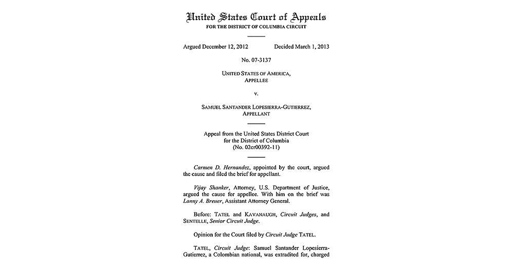  Este es el documento que demostraría la condena contra Lopesierra en Estados Unidos por narcotráfico. Apeló la decisión, pero el fallo fue ratificado. 