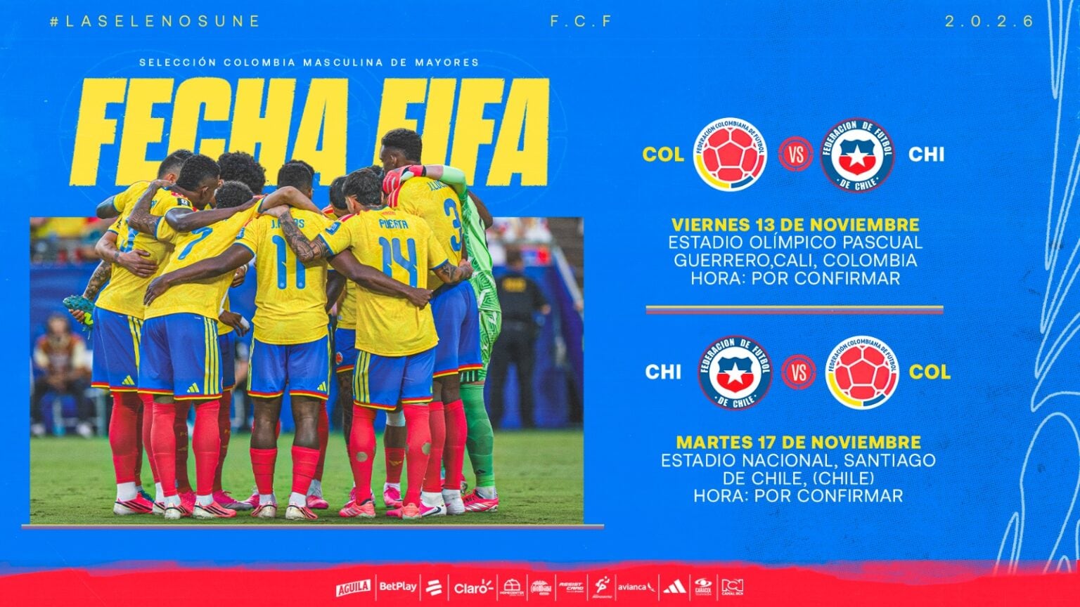Amistosos de la Selección Colombia para la fecha Fifa de noviembre. Chile será el rival