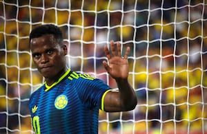 Colombia's No. 10, Jhon Arias, during the friendly match between Colombia and Paraguay in Harrison, New Jersey, on October 2, 2026. Paraguay defeated Colombia 1-0 on a goal by Hugo Benitez. (Photo by Deccio Serrano/NurPhoto) (Photo by DECCIO SERRANO / NurPhoto via AFP)