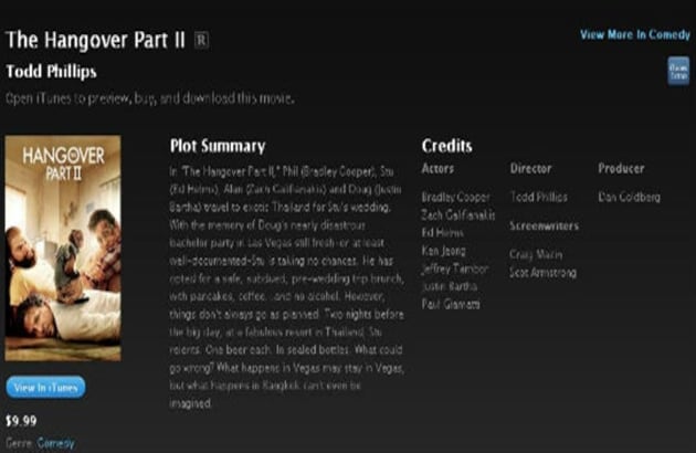 Otra opción de la tienda de Apple son las películas o los videos musicales. Haga clic en la flecha al lado del precio y elija 'Regalar' para diligenciar sus datos y los de la persona que recibirá el regalo por correo electrónico. 