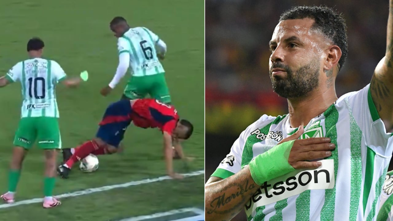 Edwin Cardona recibió tarjeta amarilla por un pisotón sobre Daniel Londoño.