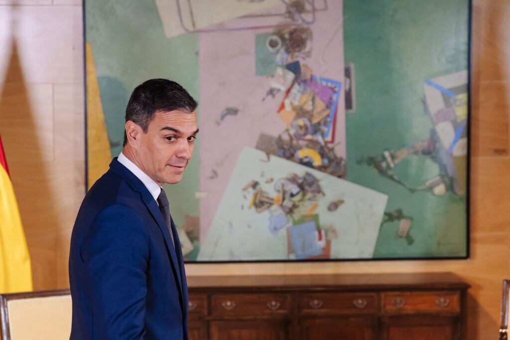 MADRID, SPAIN - OCTOBER 04: The Secretary General of the PSOE and acting President of the Government, Pedro Sanchez, on his arrival to meet with the leader of SUMAR and Second Vice-President of the Government and acting Minister of Labor and Social Economy, at the Congress of Deputies, on October 4, 2023, in Madrid, Spain. After his nomination as candidate for investiture, Pedro Sanchez starts today his meetings with the parliamentary groups in search of support to reach the majority he needs. The meetings start today with the second vice-president in functions and leader of Sumar, and next week he will meet with the rest of formations, among which he excludes Vox. It will be the first time that Sanchez meets with EH Bildu for an investiture. (Photo By Carlos Lujan/Europa Press via Getty Images)