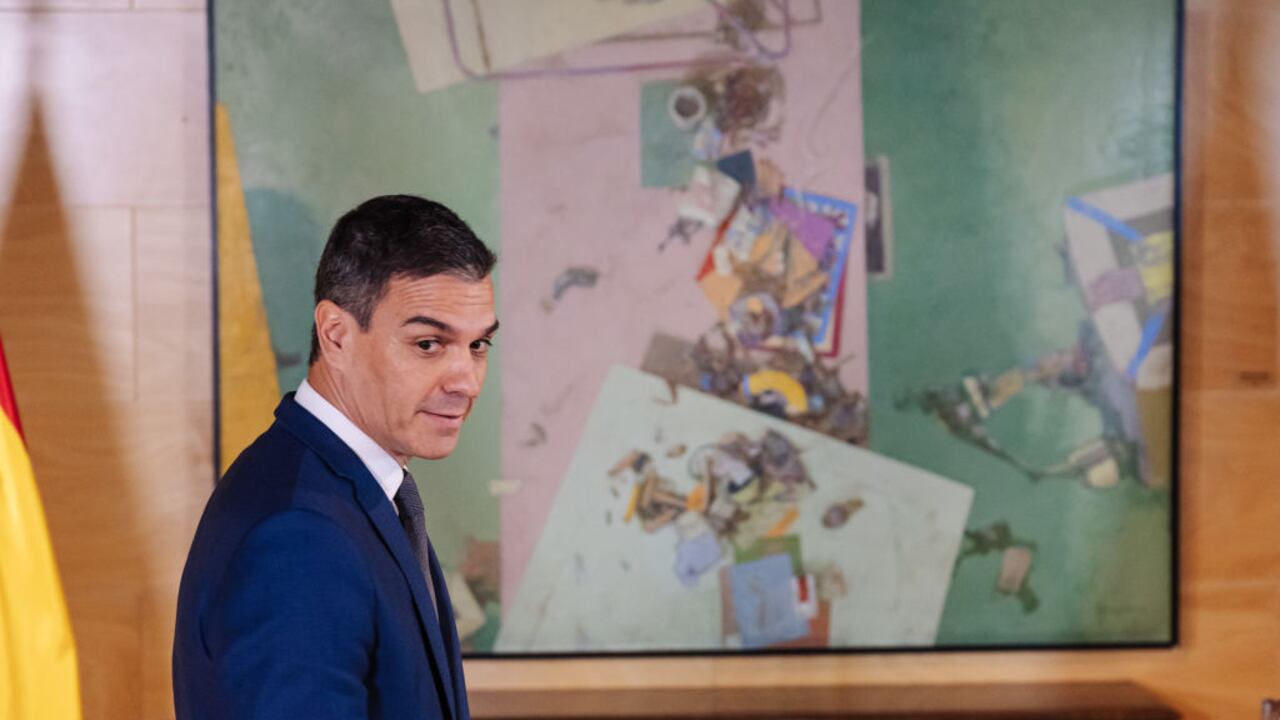 MADRID, SPAIN - OCTOBER 04: The Secretary General of the PSOE and acting President of the Government, Pedro Sanchez, on his arrival to meet with the leader of SUMAR and Second Vice-President of the Government and acting Minister of Labor and Social Economy, at the Congress of Deputies, on October 4, 2023, in Madrid, Spain. After his nomination as candidate for investiture, Pedro Sanchez starts today his meetings with the parliamentary groups in search of support to reach the majority he needs. The meetings start today with the second vice-president in functions and leader of Sumar, and next week he will meet with the rest of formations, among which he excludes Vox. It will be the first time that Sanchez meets with EH Bildu for an investiture. (Photo By Carlos Lujan/Europa Press via Getty Images)