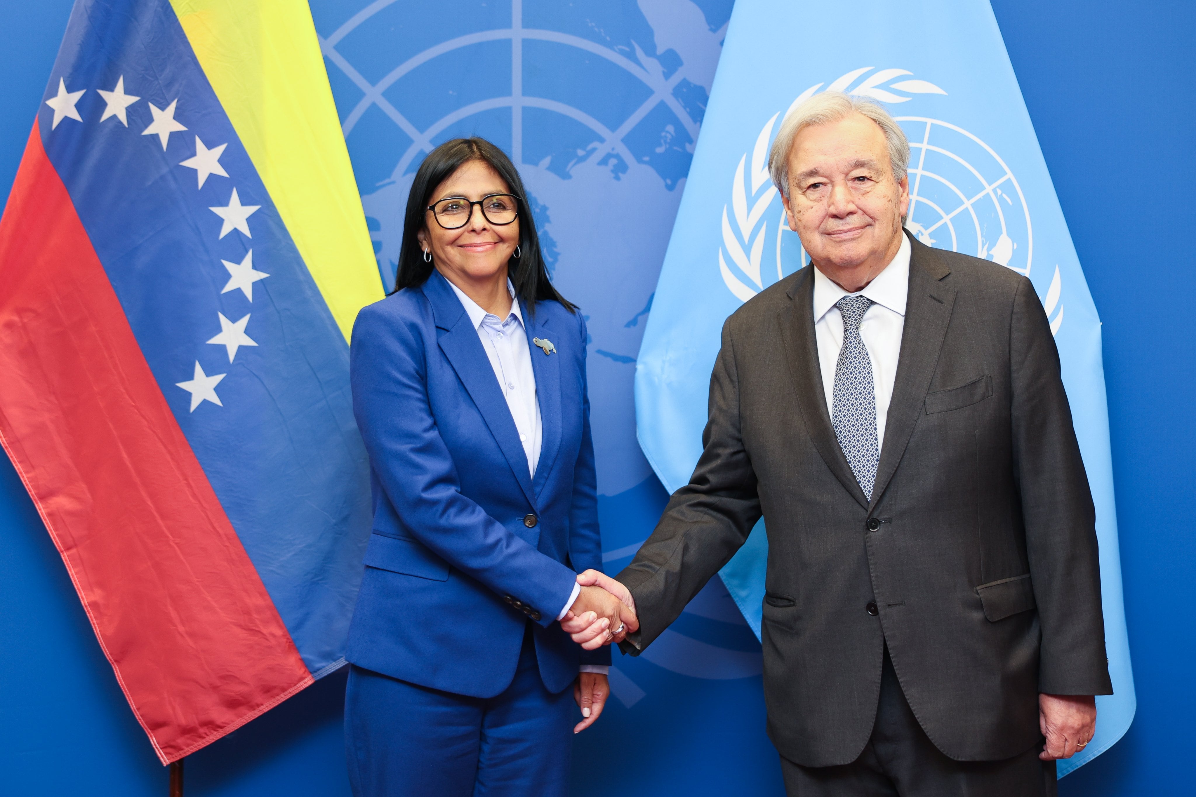 Delcy Rodríguez y Antonio Guterres