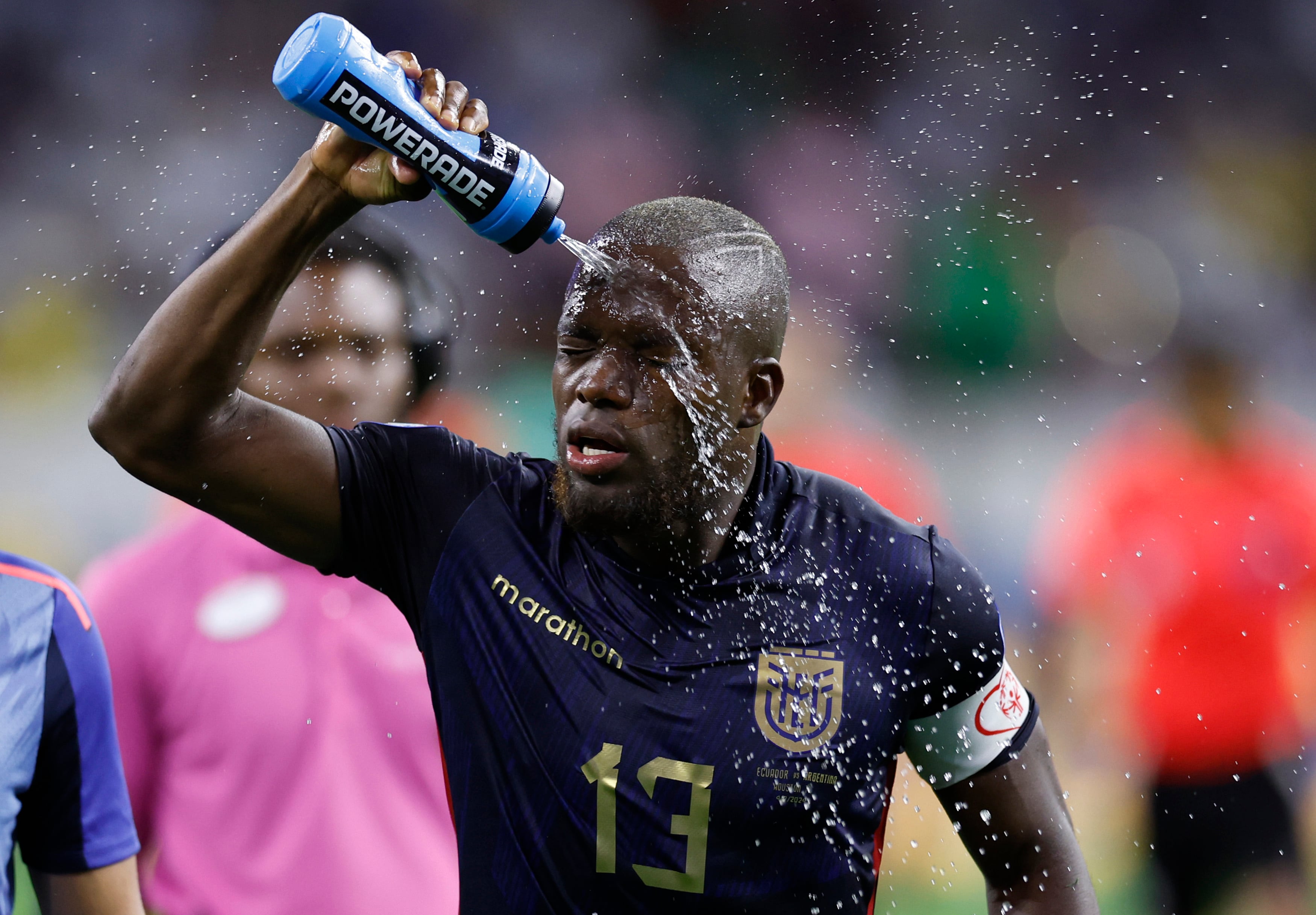 HOUSTON, TEXAS - JULY 04: Enner Valencia of Ecuador gestures during the CONMEBOL Copa America 2024 quarter-final match between Argentina and Ecuador at NRG Stadium on July 04, 2024 in Houston, Texas. (Photo by Buda Mendes/Getty Images)