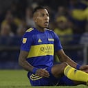 Boca Juniors' Colombian forward Sebastián Villa gestures during an Argentine Professional Football League match against Tigre at the "Bombonera" stadium in Buenos Aires on June 15, 2022.
JUAN MABROMATA / AFP