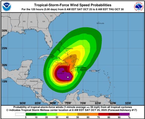 Esto es lo que se espera del Huracán Melissa, que inició como una tormenta tropical.