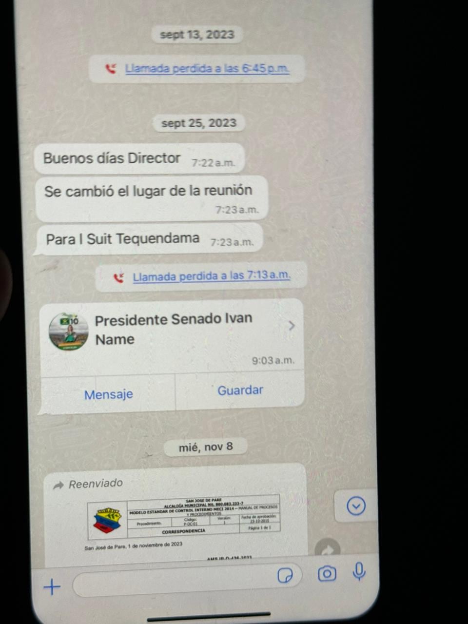 Chat de Sandra Ortiz a Olmedo López