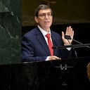 En esta imagen ofrecida por las Naciones Unidas, el ministro de Relaciones Exteriores de Cuba, Bruno Rodríguez, habla a la Asamblea General de la ONU el miércoles 23 de junio del 2021. (Eskinder Debebe/United Nations via AP)